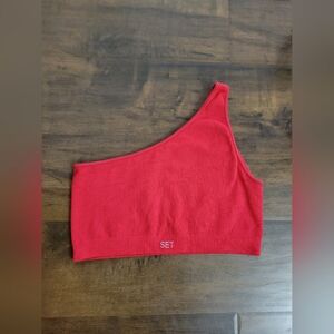 Set Active Sculptflex Ribbed One Shoulder Bra Guava Red Size XL Seamless